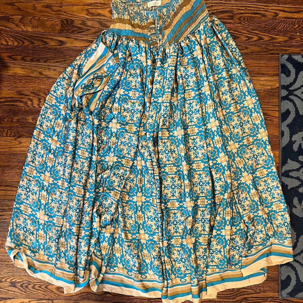 Kantha Bae Blue and Gold Maxi Skirt (with pockets)